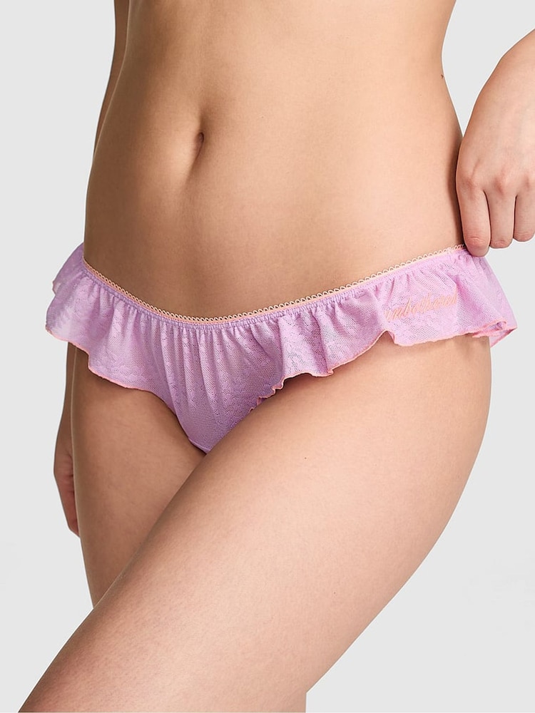 Victoria's Secret Pink Lilac Purple 'Unbothered' Tanga Lace Knickers - Image 1 of 2