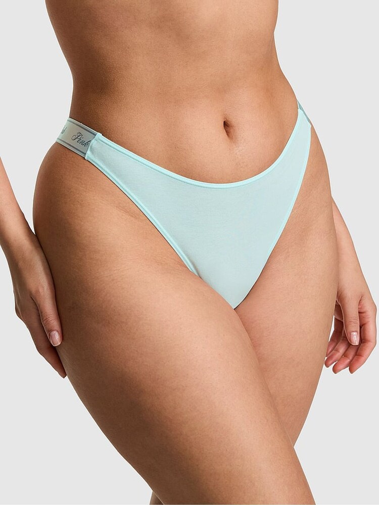 Victoria's Secret PINK Spray Blue Thong Cotton Logo Knickers - Image 1 of 2