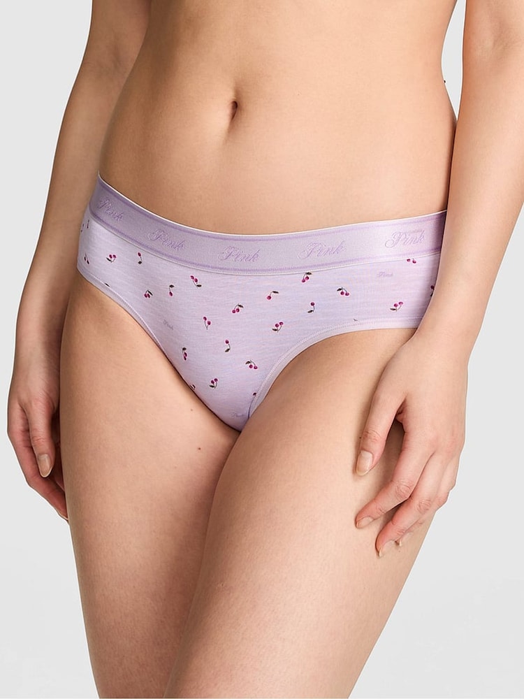 Victoria's Secret PINK Purple Whisper Cherry Print Hipster Cotton Logo Knickers - Image 1 of 2
