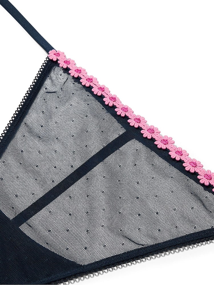Victoria's Secret Pink Noir Navy Blue G-String Daisy Embroidery Knickers - Image 3 of 3