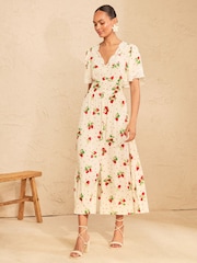 Love & Roses Ivory Strawberry Print Petite Lace Midaxi Tea Dress - Image 1 of 4