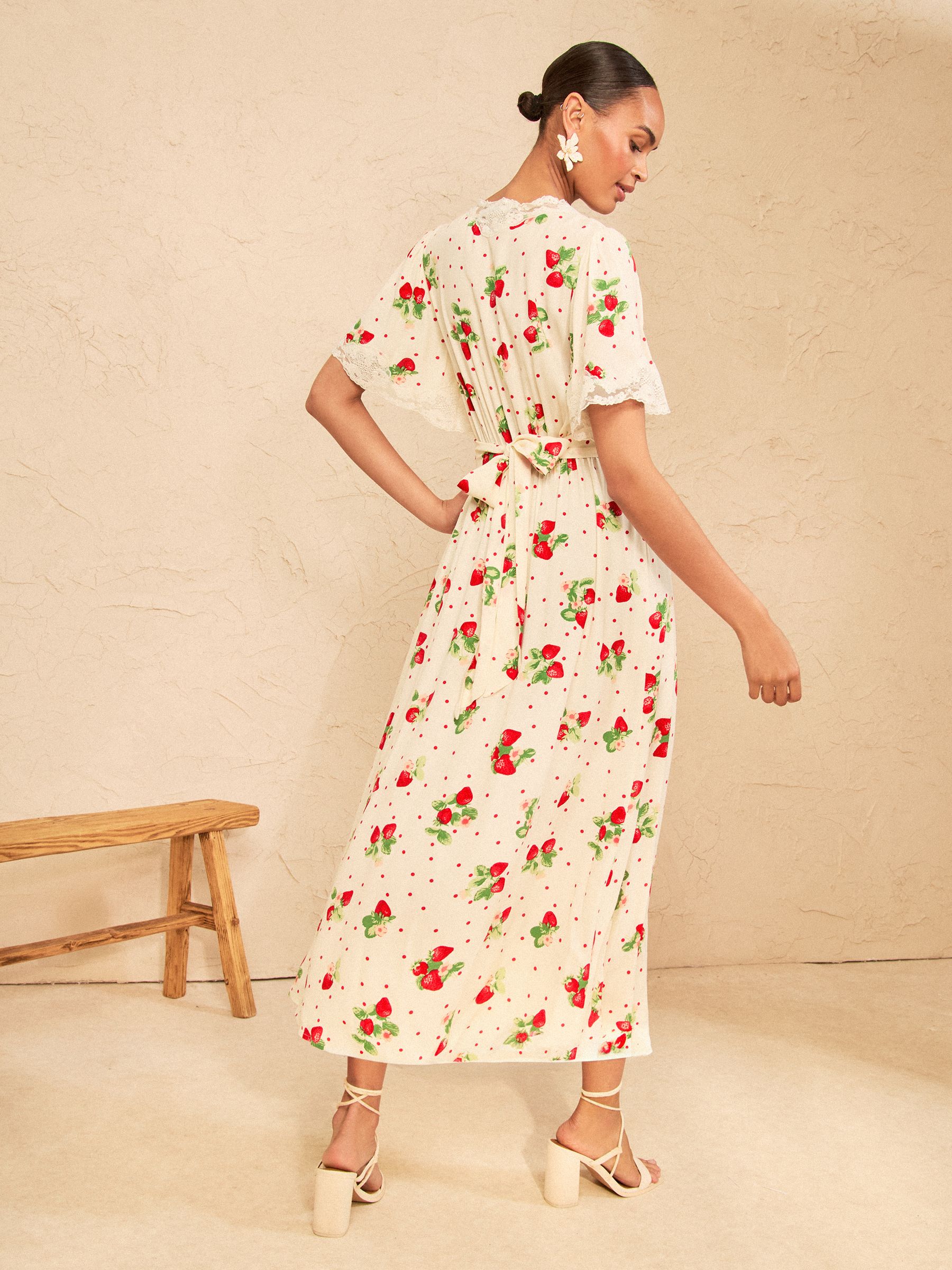 Buy Love & Roses Ivory Strawberry Print Petite Lace Midaxi Tea