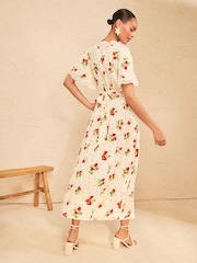 Love & Roses Ivory Strawberry Print Petite Lace Midaxi Tea Dress - Image 4 of 4