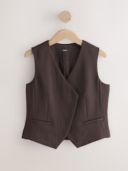 Chocolate Brown Crinkle Asymmetric Waistcoat - Image 1 of 8