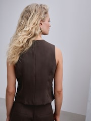 Chocolate Brown Crinkle Asymmetric Waistcoat - Image 2 of 8