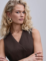 Chocolate Brown Crinkle Asymmetric Waistcoat - Image 5 of 8