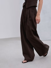 Chocolate Brown Crinkle Palazzo Trousers - Image 2 of 10
