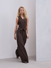 Chocolate Brown Crinkle Palazzo Trousers - Image 3 of 10