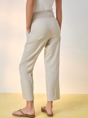 Neutral Beige Linen Rich Cropped Slim Tailored Trousers - Image 3 of 6