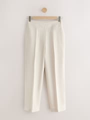 Neutral Beige Linen Rich Cropped Slim Tailored Trousers - Image 4 of 6
