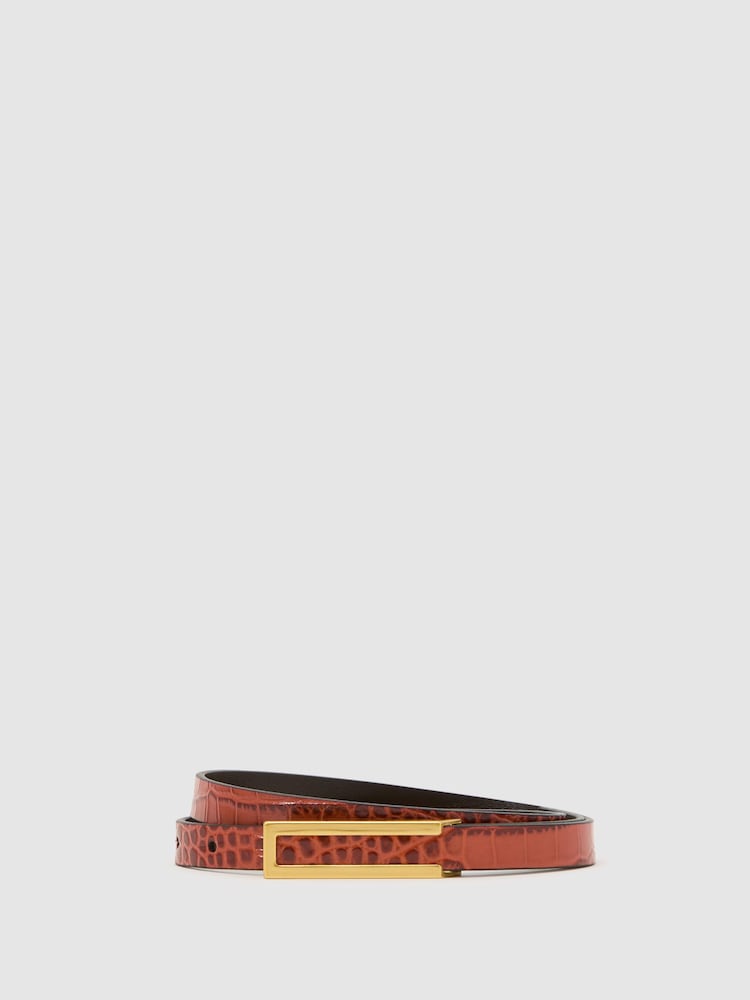 Reiss Tan Bronya Leather Crocodile-Effect Belt - Image 2 of 4 Reiss Tan Bronya Leather Crocodile-Effect Belt - Image 2 of 4