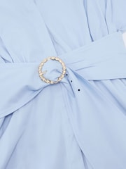 Reiss Blue Sally Cotton Short-Sleeve Belted Midi Dress with Stretch - Image 7 of 7