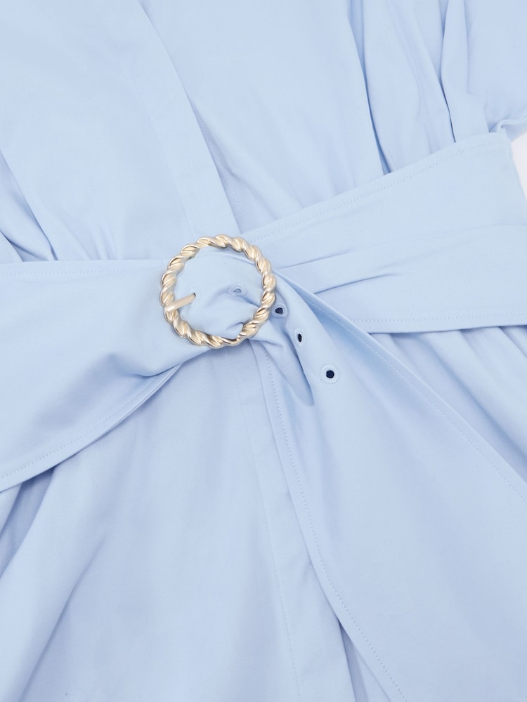 Reiss Blue Sally Cotton Short-Sleeve Belted Midi Dress with Stretch - Image 7 of 7