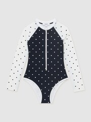 Reiss Navy/Ivory Sally 3-9 yrs Polka-Dot Long-Sleeve Swimsuit - Image 1 of 3