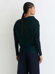 Reiss Teal Blue Lexi Rib-Knit Button Shawl Jumper - Image 5 of 6