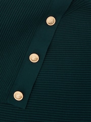 Reiss Teal Blue Lexi Rib-Knit Button Shawl Jumper - Image 6 of 6