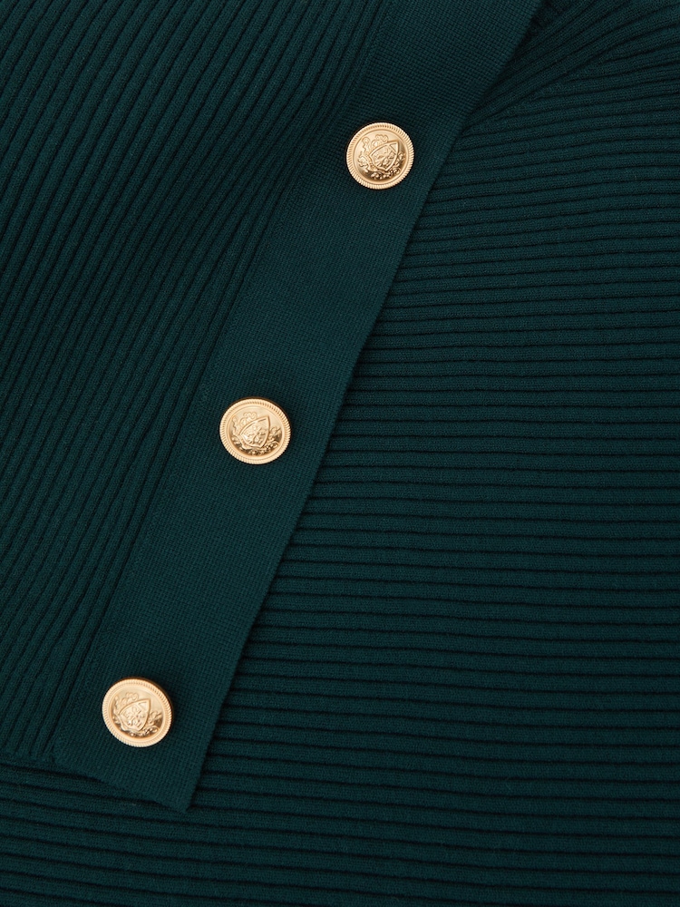 Reiss Teal Blue Lexi Rib-Knit Button Shawl Jumper - Image 6 of 6 Reiss Teal Blue Lexi Rib-Knit Button Shawl Jumper - Image 6 of 6