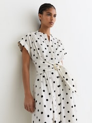 Reiss Sawyer Cotton Polka-Dot Belted Midi Dress with Stretch - Bilde 1 av 7