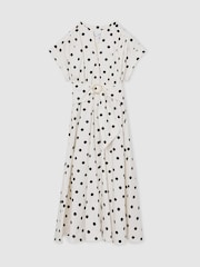 Reiss Sawyer Cotton Polka-Dot Belted Midi Dress with Stretch - Bilde 2 av 7