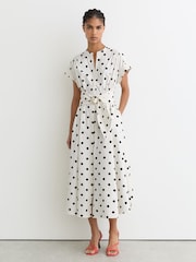 Reiss Sawyer Cotton Polka-Dot Belted Midi Dress with Stretch - Bilde 3 av 7