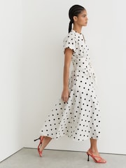 Reiss Sawyer Cotton Polka-Dot Belted Midi Dress with Stretch - Bilde 5 av 7