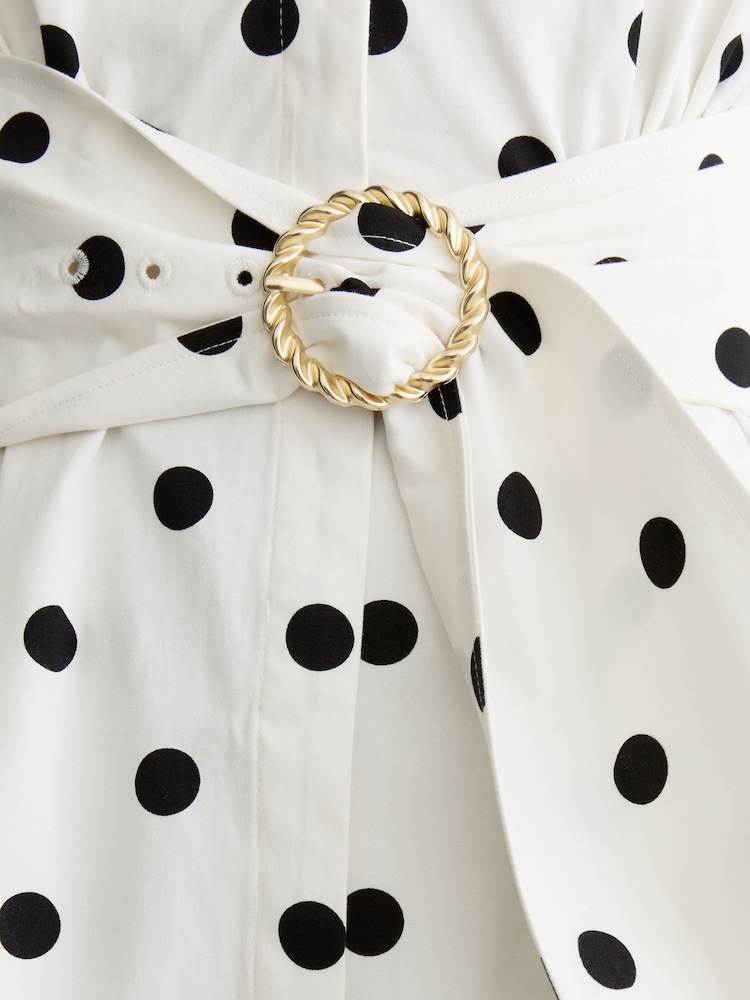 Reiss Sawyer Cotton Polka-Dot Belted Midi Dress with Stretch - Bilde 7 av 7