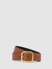 Reiss Tan Edna Leather Edged-Buckle Belt - Image 1 of 4