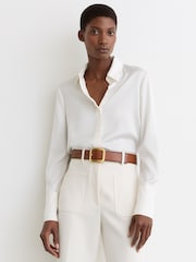 Reiss Tan Edna Leather Edged-Buckle Belt - Image 2 of 4