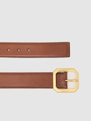 Reiss Tan Edna Leather Edged-Buckle Belt - Image 3 of 4