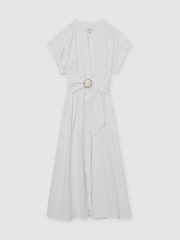 Reiss Ivory Sally Cotton Short-Sleeve Belted Midi Dress with Stretch - Image 2 of 7