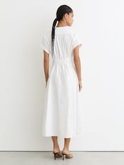 Reiss Ivory Sally Cotton Short-Sleeve Belted Midi Dress with Stretch - Image 4 of 7