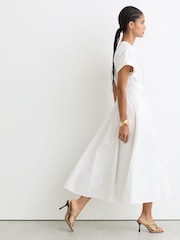 Reiss Ivory Sally Cotton Short-Sleeve Belted Midi Dress with Stretch - Image 6 of 7