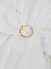 Reiss Ivory Sally Cotton Short-Sleeve Belted Midi Dress with Stretch - Image 7 of 7