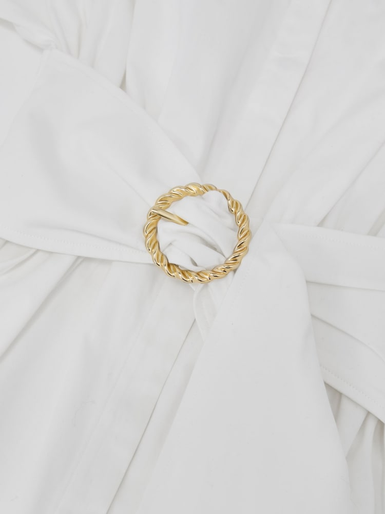 Reiss Ivory Sally Cotton Short-Sleeve Belted Midi Dress with Stretch - Image 7 of 7