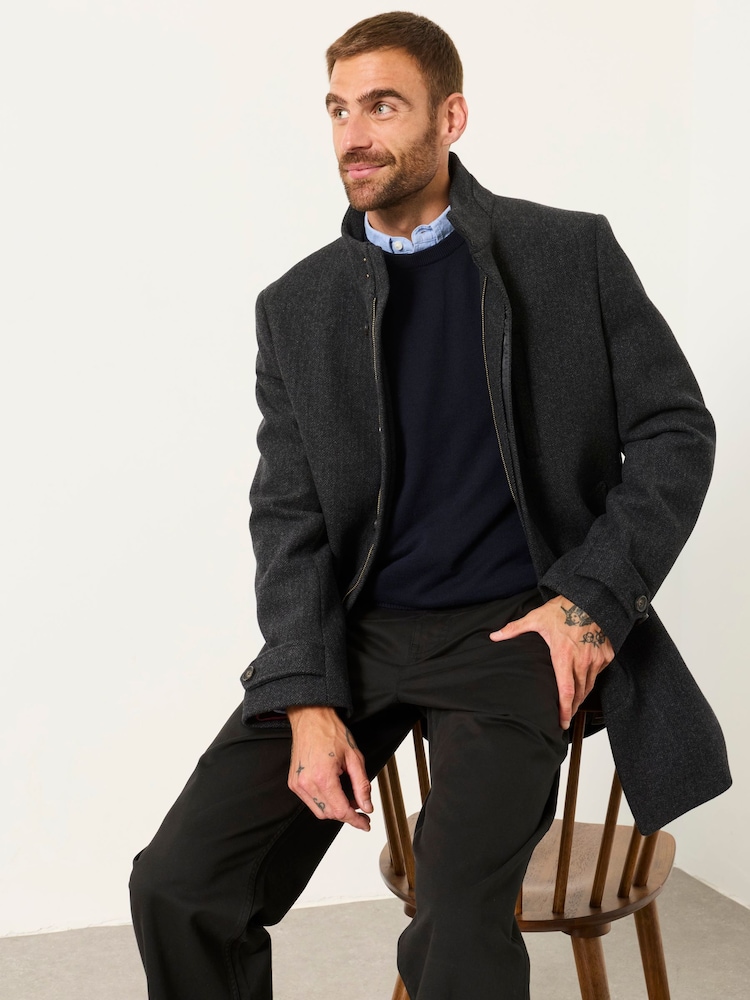 FatFace Pendeen Charcoal Grey Wool Mix Overcoat - Image 1 of 6