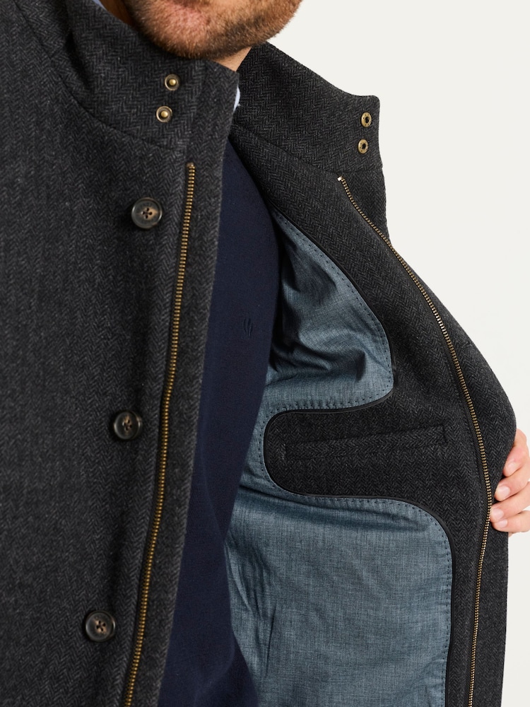 FatFace Pendeen Charcoal Grey Wool Mix Overcoat - Image 6 of 6