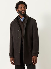 FatFace Pendeen Dark Brown Wool Mix Overcoat - Image 1 of 4