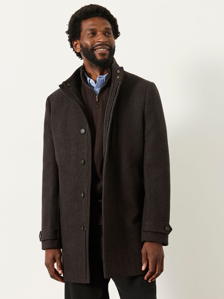 FatFace Pendeen Dark Brown Wool Mix Overcoat - Image 1 of 4