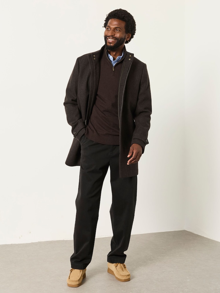 FatFace Pendeen Dark Brown Wool Mix Overcoat - Image 4 of 4