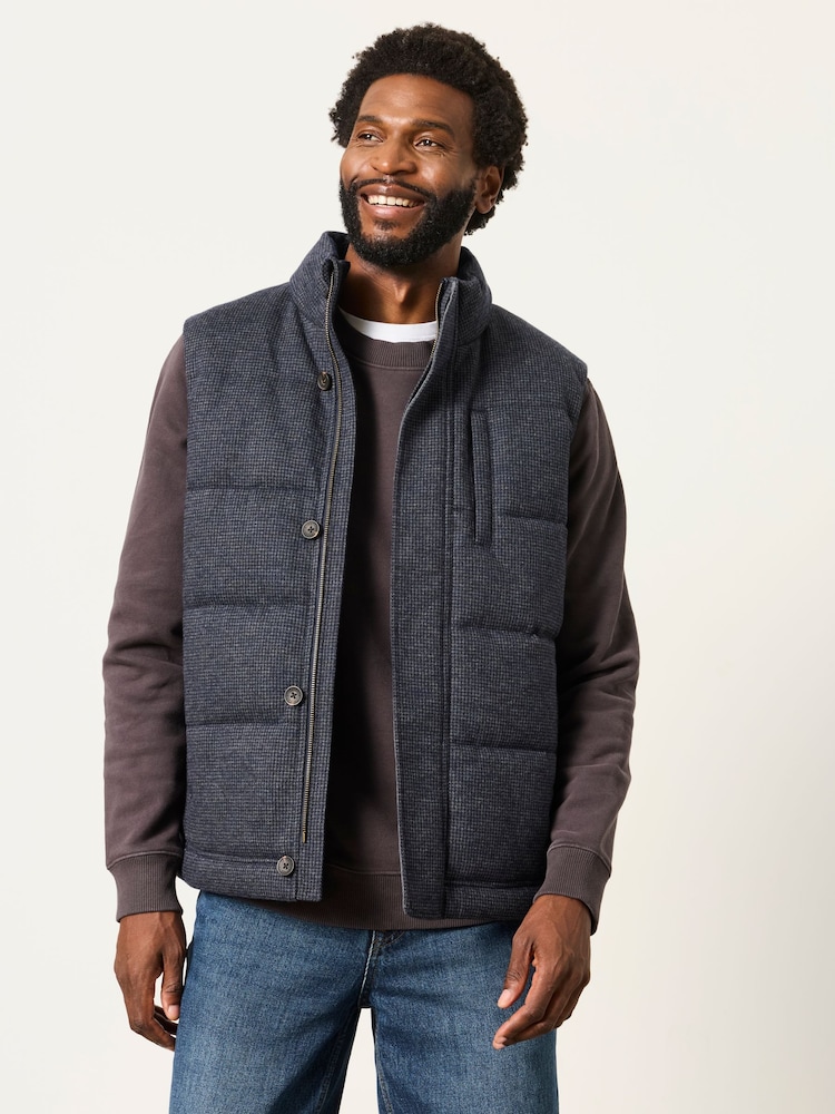 FatFace Navy Tarn Micro Check Wool Mix Gilet - Image 1 of 7