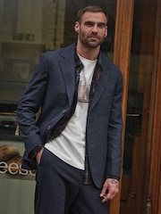 FatFace Witley Navy Wool Mix Micro Check Blazer - Image 1 of 8