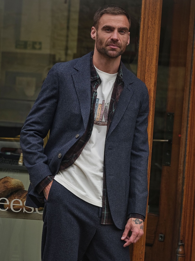 FatFace Witley Navy Wool Mix Micro Check Blazer - Image 1 of 8 FatFace Witley Navy Wool Mix Micro Check Blazer - Image 1 of 8