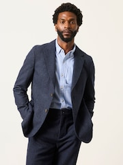 FatFace Witley Navy Wool Mix Micro Check Blazer - Image 2 of 8