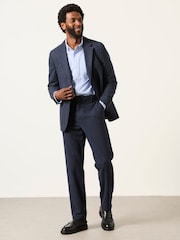 FatFace Witley Navy Wool Mix Micro Check Blazer - Image 5 of 8