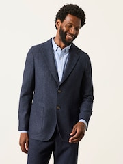 FatFace Witley Navy Wool Mix Micro Check Blazer - Image 7 of 8