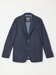 FatFace Witley Navy Wool Mix Micro Check Blazer - Image 8 of 8