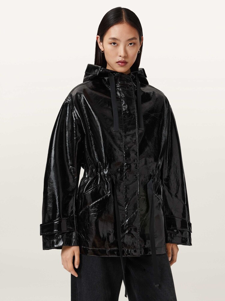 AllSaints Black Kelsie Shine Jacket - Image 1 of 7