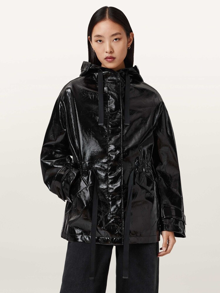 AllSaints Black Kelsie Shine Jacket - Image 2 of 7