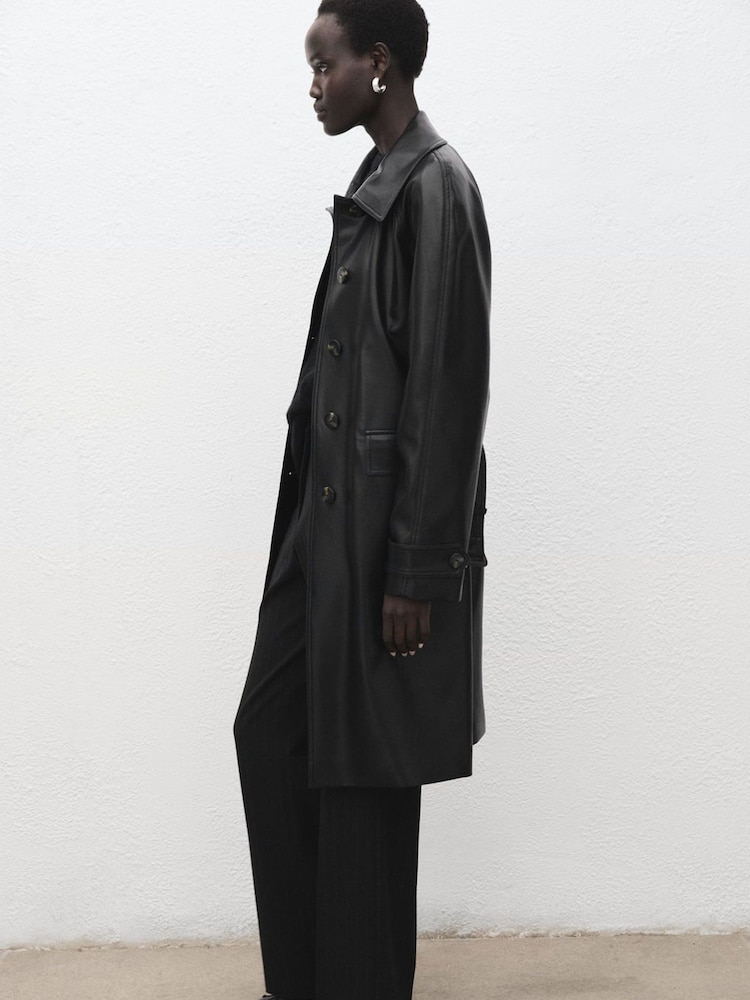 Mango Black Faux Leather Trench Coat - Image 1 of 7 Mango Black Faux Leather Trench Coat - Image 1 of 7