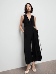 Mango Black Sleeveless Belted Jumpsuit - Image 1 of 6